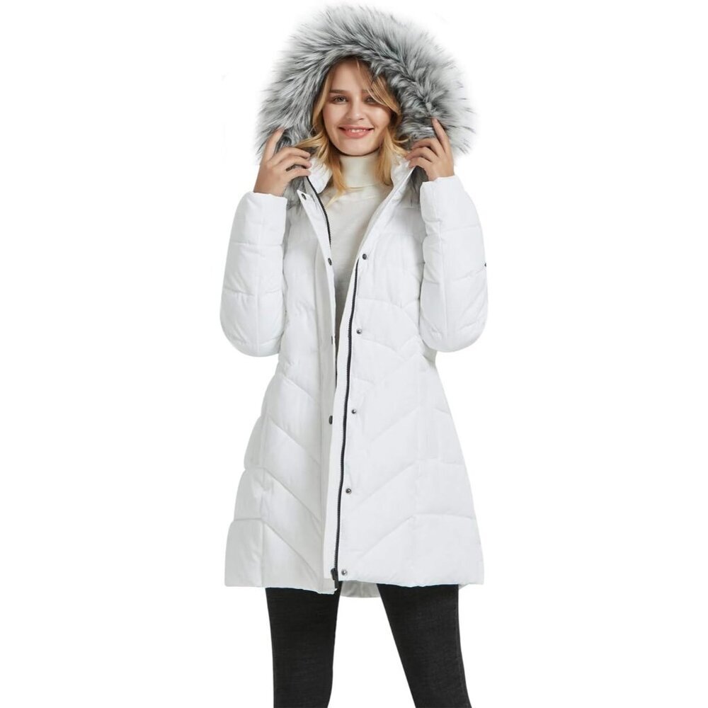 Women's White Winter Warm Thicken Long Outwear Pockets Coat Parka Jacket